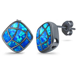 Solitaire Stud Earring Cushion Shape Lab Created Opal 925 Sterling Silver (13mm)