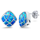 Solitaire Stud Earring Cushion Shape Lab Created Opal 925 Sterling Silver (13mm)