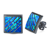 Stud Earring Square Shape Lab Created Opal 925 Sterling Silver (13mm)