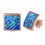 Stud Earring Square Shape Lab Created Opal 925 Sterling Silver (13mm)