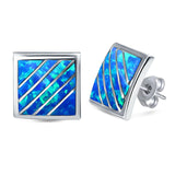 Stud Earring Square Shape Lab Created Opal 925 Sterling Silver (13mm)