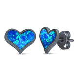 Heart Stud Earrings Created Opal 925 Sterling Silver (10mm)