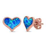 Heart Stud Earrings Created Opal 925 Sterling Silver (10mm)