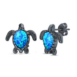 Turtle Stud Earrings Created Opal 925 Sterling Silver (14mm)