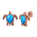 Turtle Stud Earrings Created Opal 925 Sterling Silver (14mm)