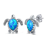 Turtle Stud Earrings Created Opal 925 Sterling Silver (14mm)