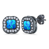 Halo Stud Earring Lab Created Opal Simulated CZ 925 Sterling Silver (11mm)