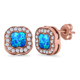 Halo Stud Earring Lab Created Opal Simulated CZ 925 Sterling Silver (11mm)
