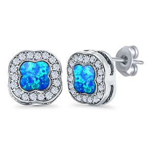 Halo Stud Earring Lab Created Opal Simulated CZ 925 Sterling Silver (11mm)