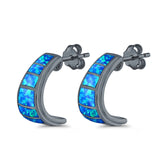 Fashion C Half Hoop Stud Earring Lab Created Blue Opal Simulated CZ 925 Sterling Silver (15mm)