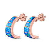 Fashion C Half Hoop Stud Earring Lab Created Blue Opal Simulated CZ 925 Sterling Silver (15mm)