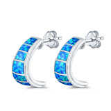 Fashion C Half Hoop Stud Earring Lab Created Blue Opal Simulated CZ 925 Sterling Silver (15mm)