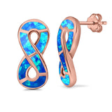 Infinity Sign Stud Earring Lab Created Blue Opal Simulated CZ 925 Sterling Silver (23mm)