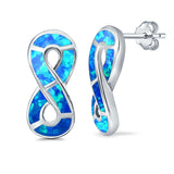 Infinity Sign Stud Earring Lab Created Blue Opal Simulated CZ 925 Sterling Silver (23mm)