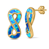 Infinity Sign Stud Earring Lab Created Blue Opal Simulated CZ 925 Sterling Silver (23mm)