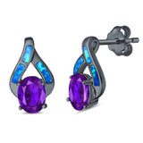 Stud Earrings Created Opal Simulated Amethyst CZ 925 Sterling Silver (16mm)