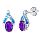 Stud Earrings Created Opal Simulated Amethyst CZ 925 Sterling Silver (16mm)