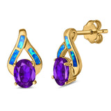 Stud Earrings Created Opal Simulated Amethyst CZ 925 Sterling Silver (16mm)