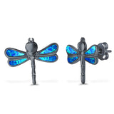 Dragonfly Stud Earring Created Blue Opal Simulated CZ 925 Sterling Silver (16mm)