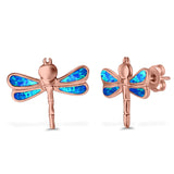 Dragonfly Stud Earring Created Blue Opal Simulated CZ 925 Sterling Silver (16mm)