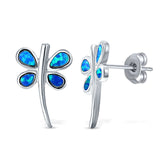 Firefly Stud Earring Lab Created Opal 925 Sterling Silver (18mm)