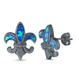 Fleur de lis Stud Earring Lab Created Opal 925 Sterling Silver (16mm)