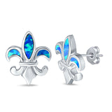 Fleur de lis Stud Earring Lab Created Opal 925 Sterling Silver (16mm)