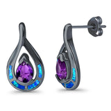 Stud Earrings Created Opal Simulated Amethyst CZ 925 Sterling Silver (20mm)