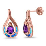 Stud Earrings Created Opal Simulated Amethyst CZ 925 Sterling Silver (20mm)