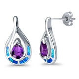 Stud Earrings Created Opal Simulated Amethyst CZ 925 Sterling Silver (20mm)