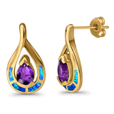 Stud Earrings Created Opal Simulated Amethyst CZ 925 Sterling Silver (20mm)