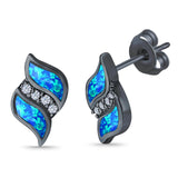 Stud Earring Lab Created Opal Simulated CZ 925 Sterling Silver (14mm)