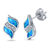 Stud Earring Lab Created Opal Simulated CZ 925 Sterling Silver (14mm)