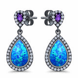 Amethyst Stud Earrings Pear Created Opal Simulated CZ 925 Sterling Silver (31mm)