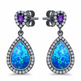 Amethyst Stud Earrings Pear Created Opal Simulated CZ 925 Sterling Silver (31mm)