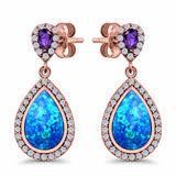 Amethyst Stud Earrings Pear Created Opal Simulated CZ 925 Sterling Silver (31mm)
