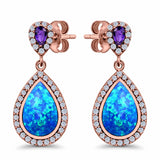 Amethyst Stud Earrings Pear Created Opal Simulated CZ 925 Sterling Silver (31mm)