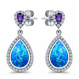 Amethyst Stud Earrings Pear Created Opal Simulated CZ 925 Sterling Silver (31mm)