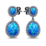 Stud Earring Lab Created Opal Halo Simulated CZ 925 Sterling Silver (36mm)