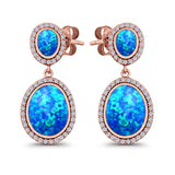 Stud Earring Lab Created Opal Halo Simulated CZ 925 Sterling Silver (36mm)