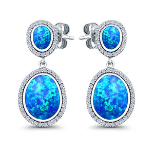 Stud Earring Lab Created Opal Halo Simulated CZ 925 Sterling Silver (36mm)