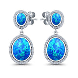 Stud Earring Lab Created Opal Halo Simulated CZ 925 Sterling Silver (36mm)