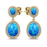 Stud Earring Lab Created Opal Halo Simulated CZ 925 Sterling Silver (36mm)