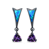 Stud Earrings Created Opal Triangle Simulated Amethyst CZ 925 Sterling Silver (25mm)