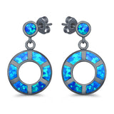 Stud Earring Round Shape Lab Created Blue Opal 925 Sterling Silver (25mm)