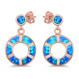 Stud Earring Round Shape Lab Created Blue Opal 925 Sterling Silver (25mm)