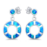Stud Earring Round Shape Lab Created Blue Opal 925 Sterling Silver (25mm)
