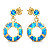 Stud Earring Round Shape Lab Created Blue Opal 925 Sterling Silver (25mm)