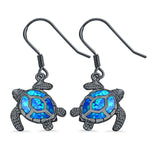 Drop Dangle Turtle Earrings Created Opal 925 Sterling Silver (17mm)