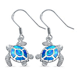 Drop Dangle Turtle Earrings Created Opal 925 Sterling Silver (17mm)